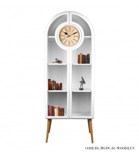 خرید ویترین کتابخانه چوبی ساعت دار با درب شیشه ای مدل WOODLYN
