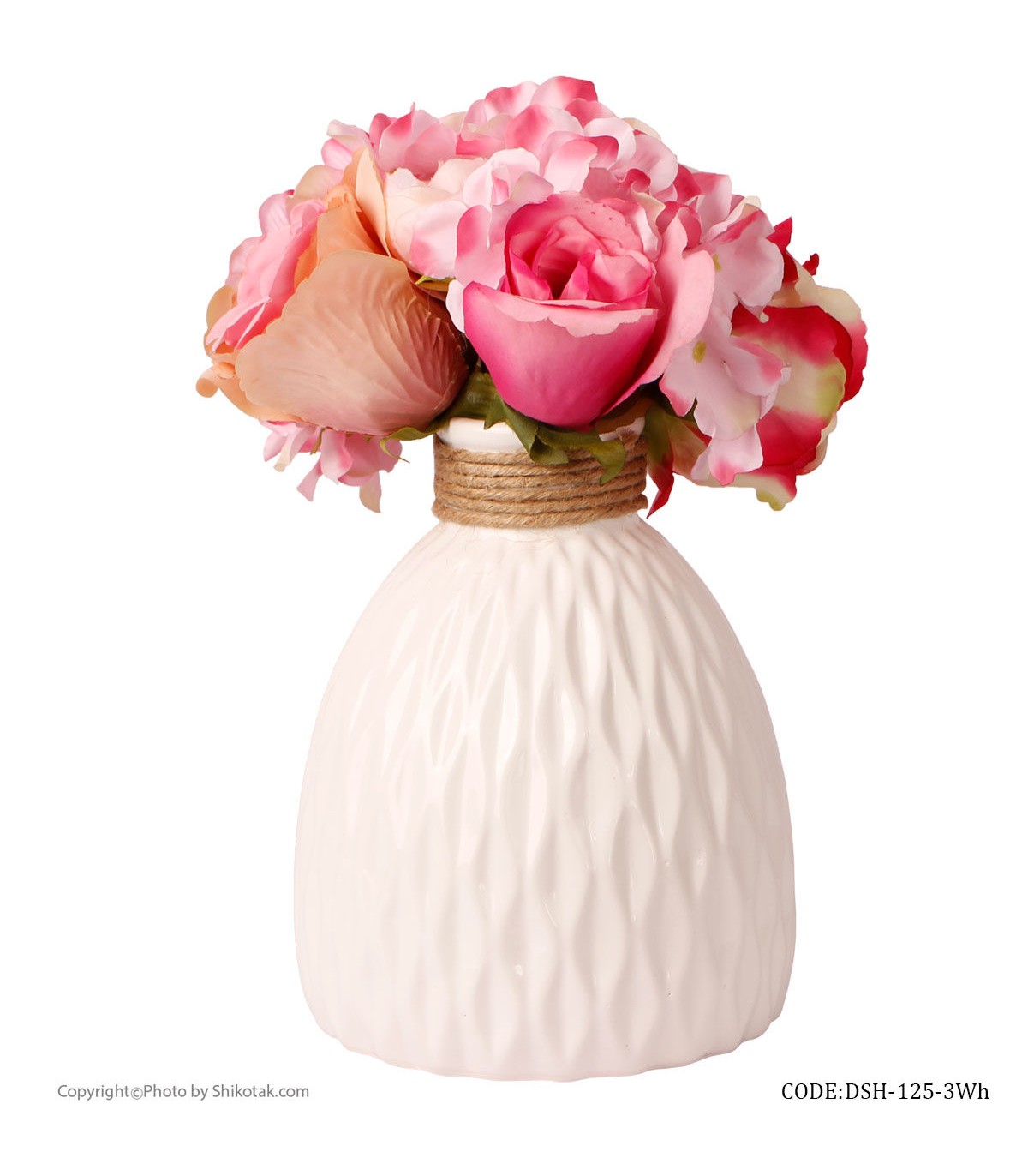 خرید آنلاین گلدان سفید سرامیکی طرحدار لبه کنفی