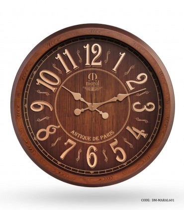 ساعت دیواری گرد چوبی مارال مدل آنتیک صفحه قهوه ای
