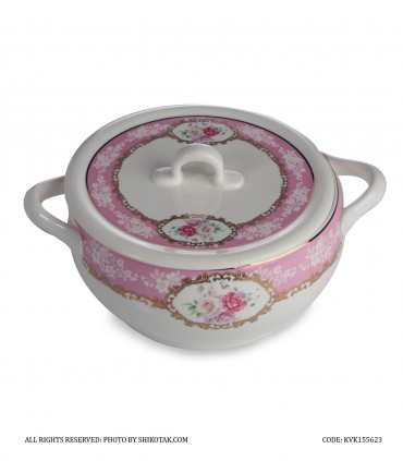ظرف سوپ خوری گرد گل سرخی