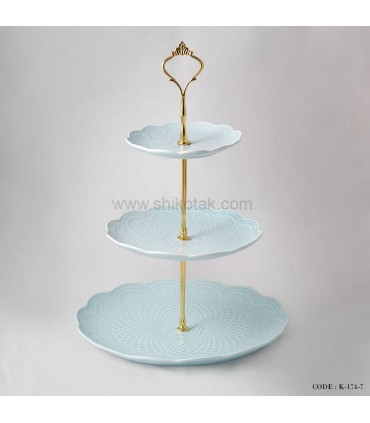 مدل شیرینی خوری سه طبقه طرح دار انگلیش هوم آبی