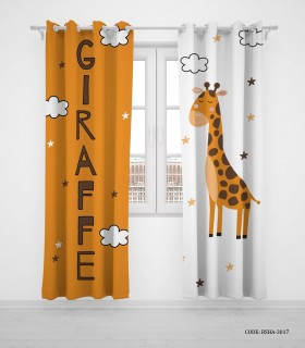 پرده پانچی دو تکه اتاق کودک پسرانه طرح زرافه مدل Giraffe
