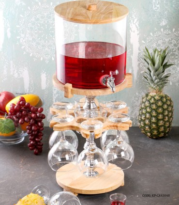 کلمن بار شیشه ای پایه چوبی