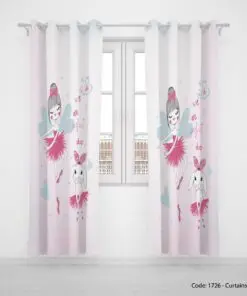 پرده دو تکه پانچی اتاق کودک دختر مدل RABBIT