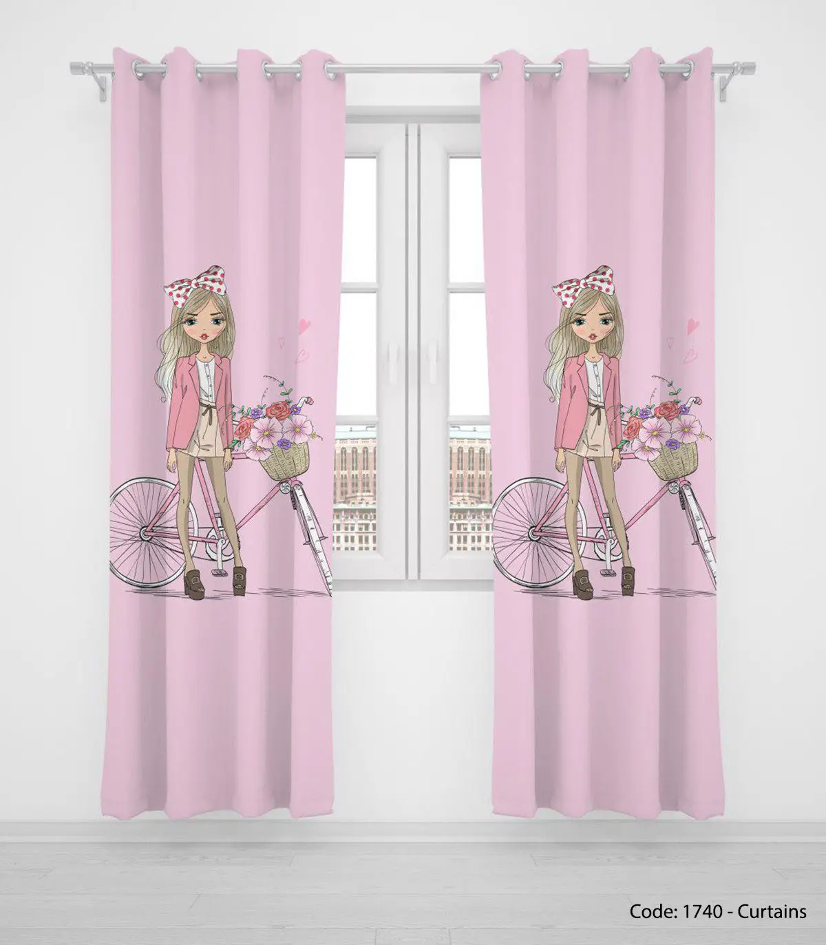 پرده پانچی دو تکه اتاق کودک مدل BICYCLE