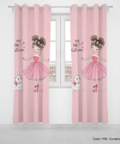 پرده پانچی صورتی دخترانه مدل LITTLE BALLESINA