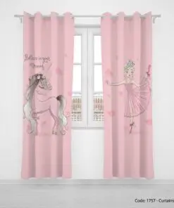 پرده دو تکه پانچی اتاق کودک دخترانه مدل UNICORN