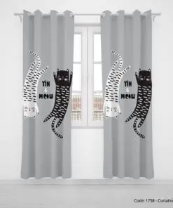 پرده دو تکه پانچی دخترانه و پسرانه مدل YIN AND MEOW