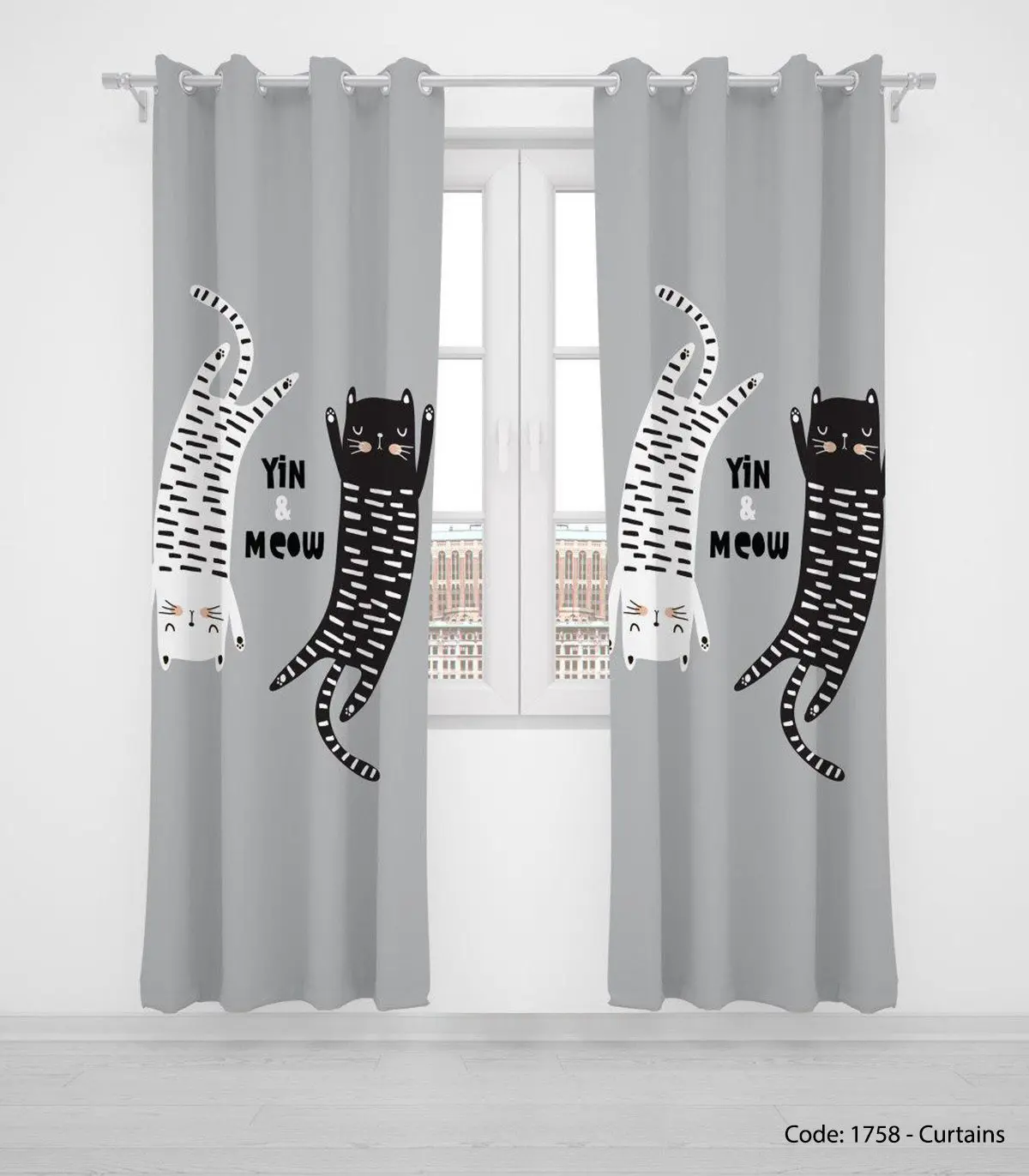 پرده دو تکه پانچی دخترانه و پسرانه مدل YIN AND MEOW