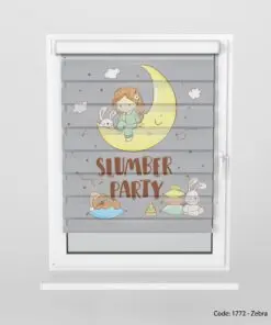 پرده زبرا طوسی و زرد اتاق کودک مدل SLUMBER PARTY