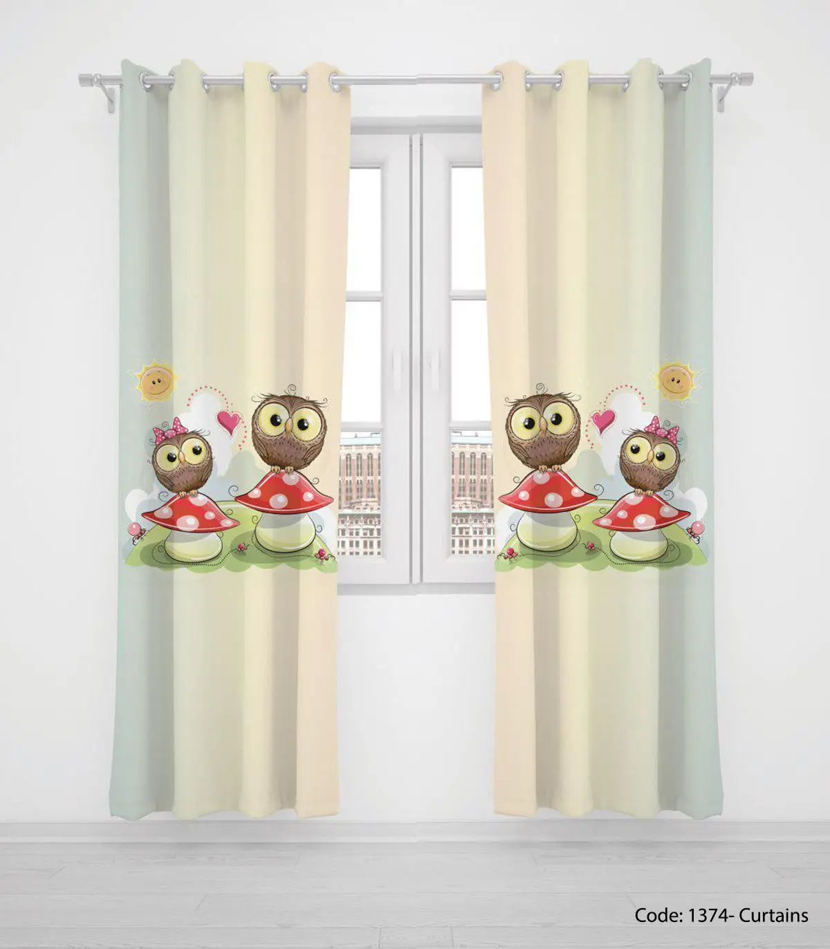 پرده پانچی اتاق کودک مدل OWL AND MUSHROOM