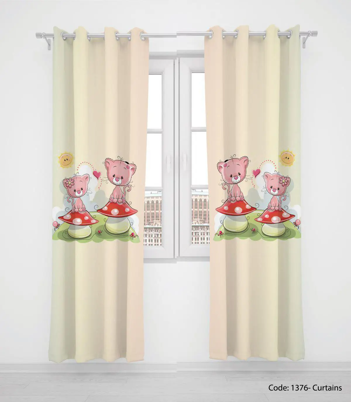 پرده دو تکه پانچی اتاق کودک مدل TEDDY