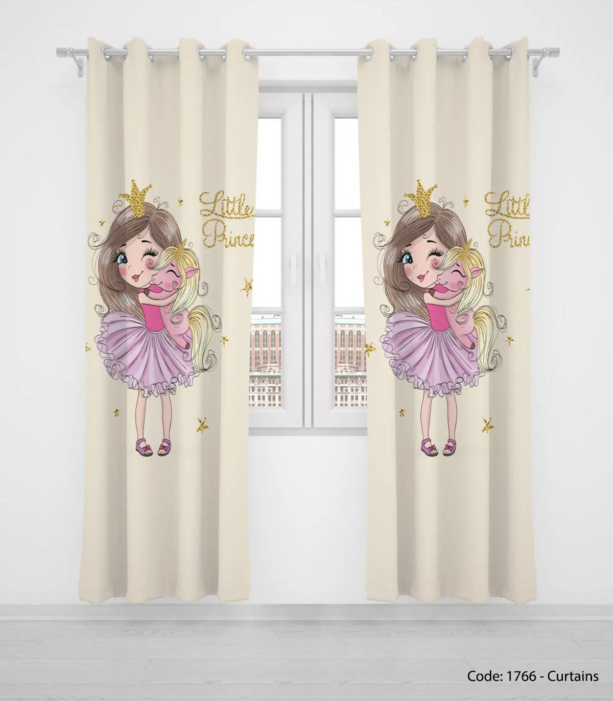پرده دو تکه پانچی دخترانه مدل LOVELY PRINCESS