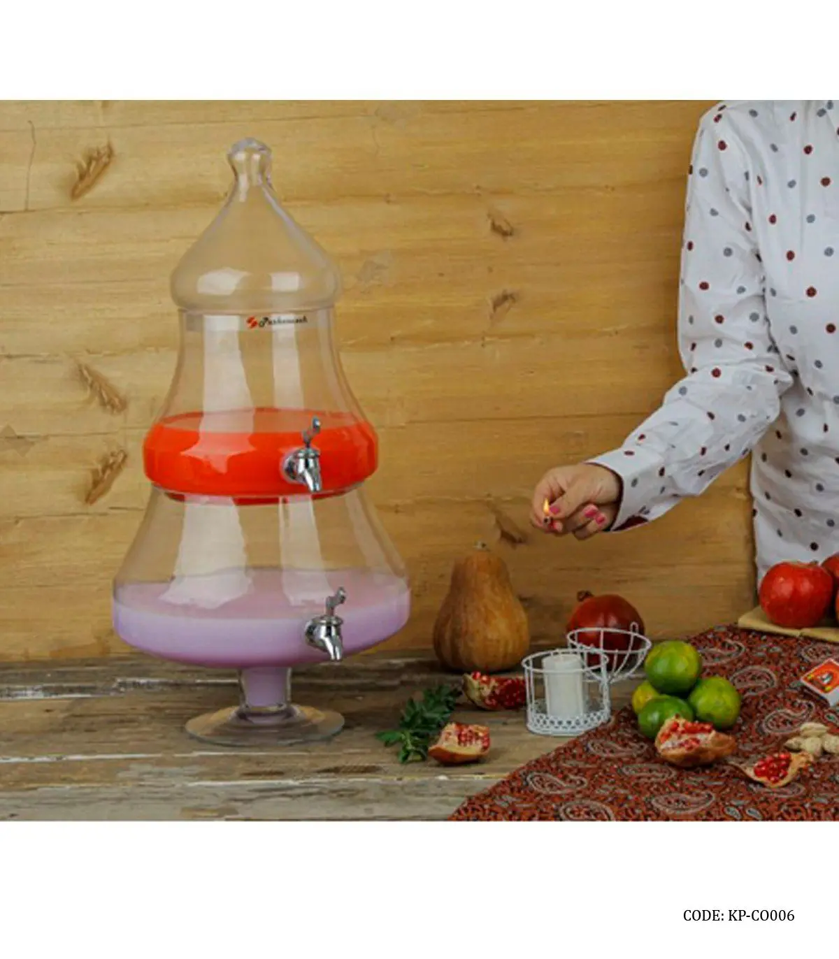 کلمن شیشه ای 9/5 لیتری دو طبقه مدل کاج