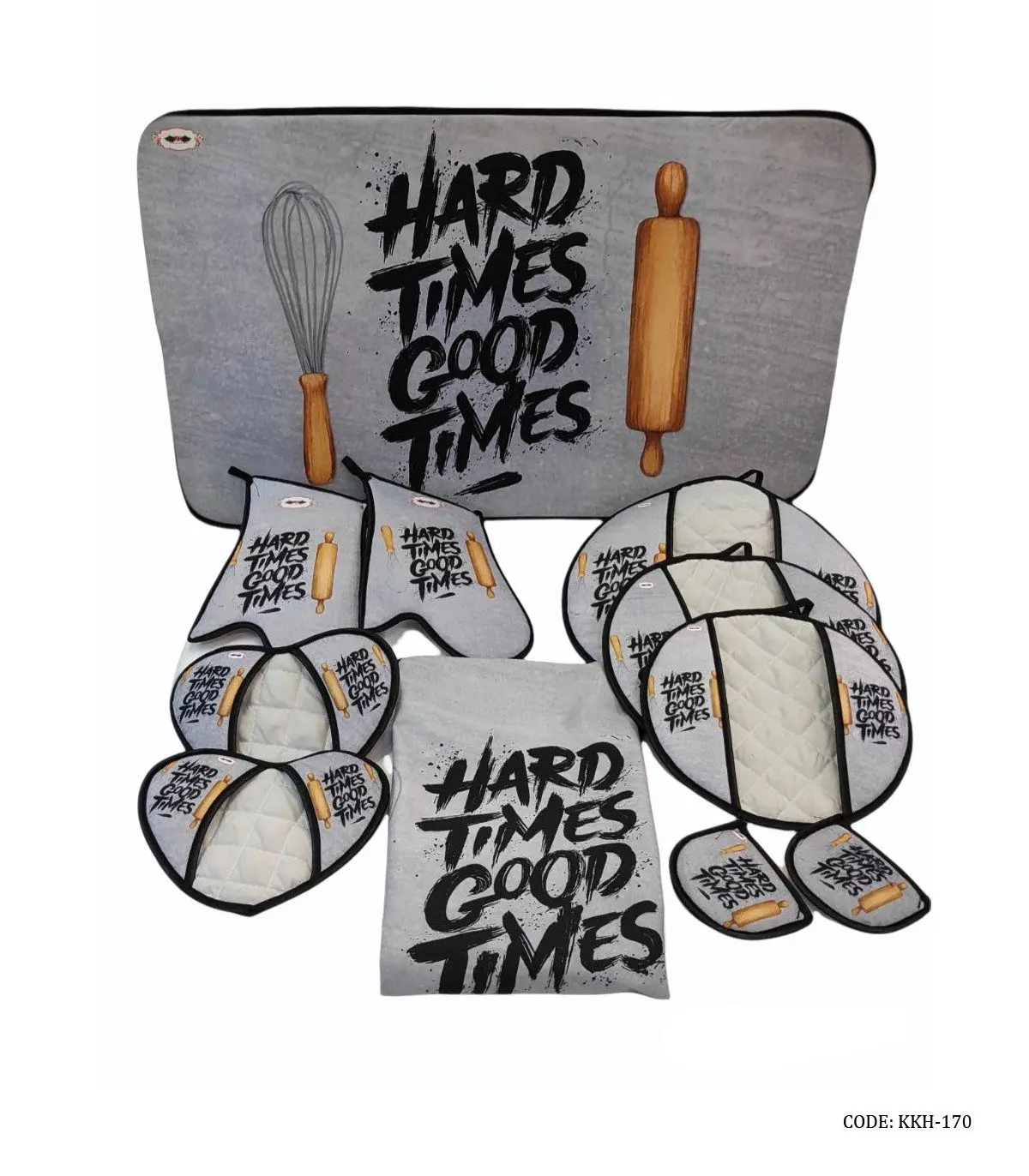 سرویس آشپزخانه پارچه ای 11 پارچه مدل HARD TIME GOOD TIME