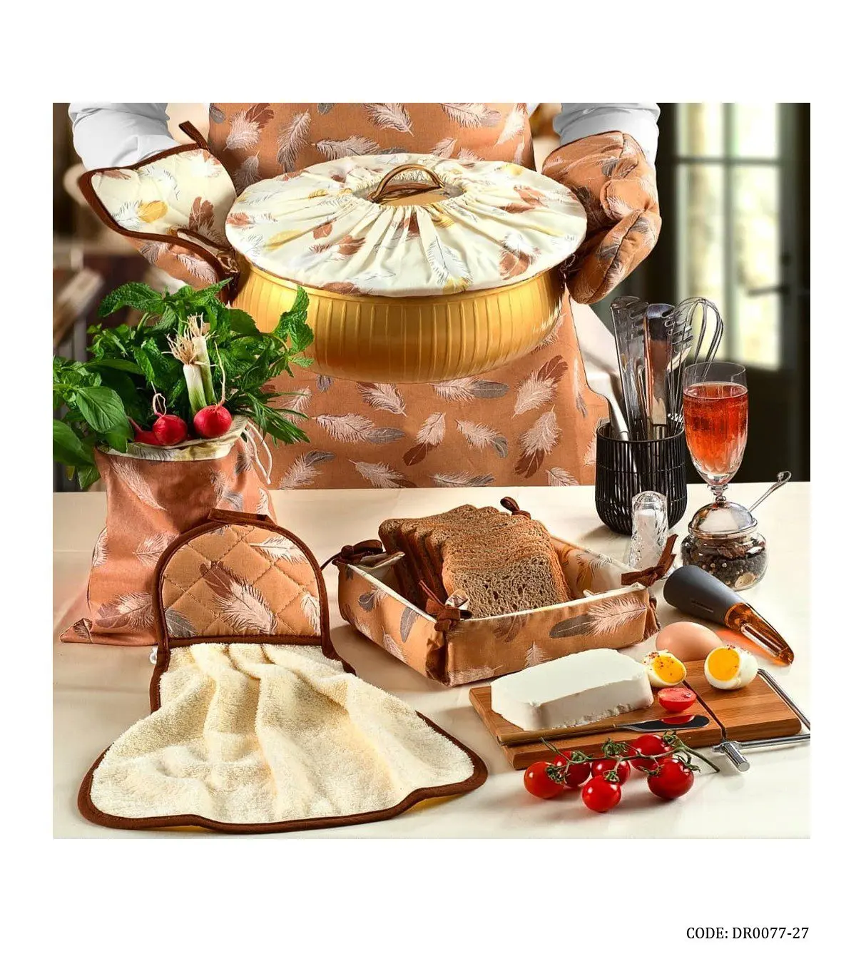 سرویس پارچه ای آشپزخانه 22 تکه رزین تاژ طرح پر