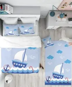 روتختی اتاق کودک پسر 4 تکه طرح قایق و لنگر مدل Blue Boat
