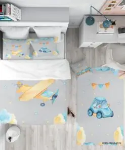 روتختی اتاق کودک پسرانه 4تکه طرح ماشین مدل Blue Car