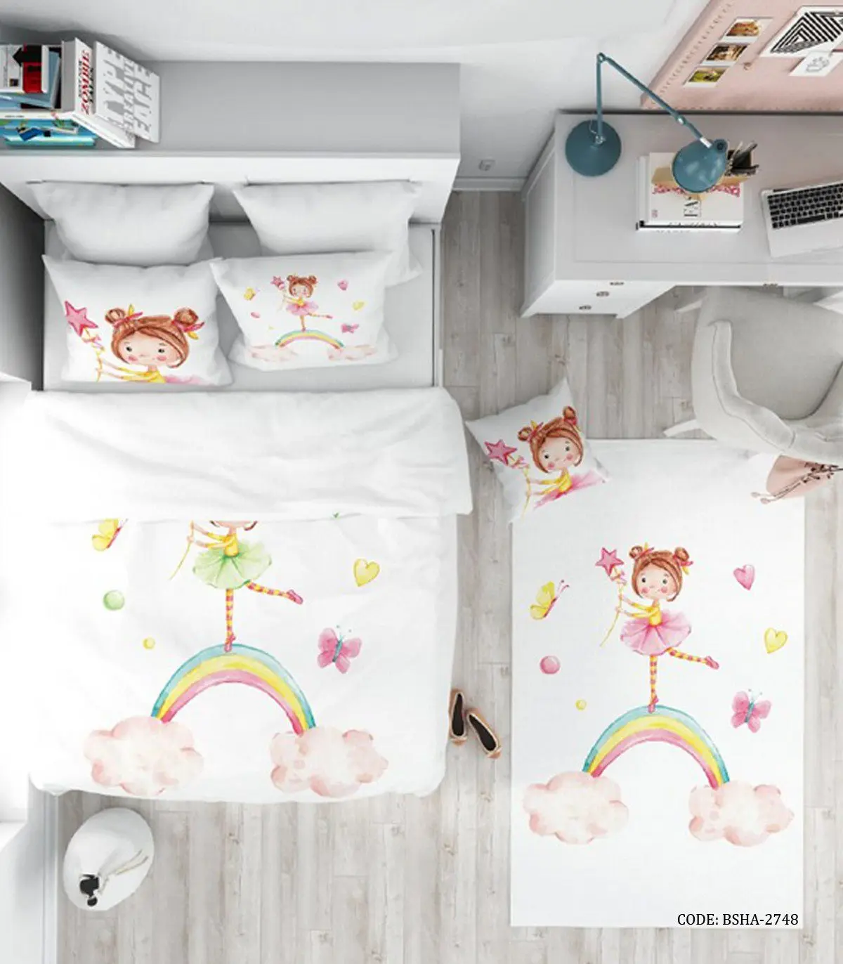روتختی کودک دخترانه 4 تکه طرح رنگین کمان مدل Rainbow