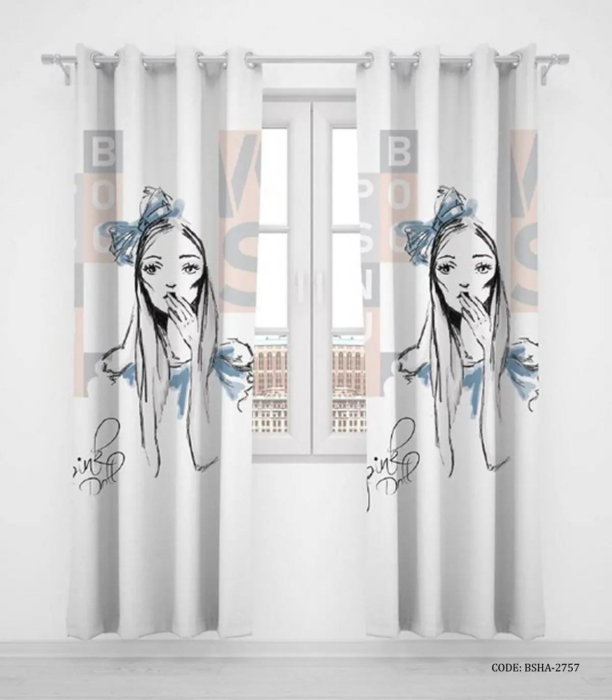 پرده پانچی دو تکه اتاق کودک دخترانه مدل Girls