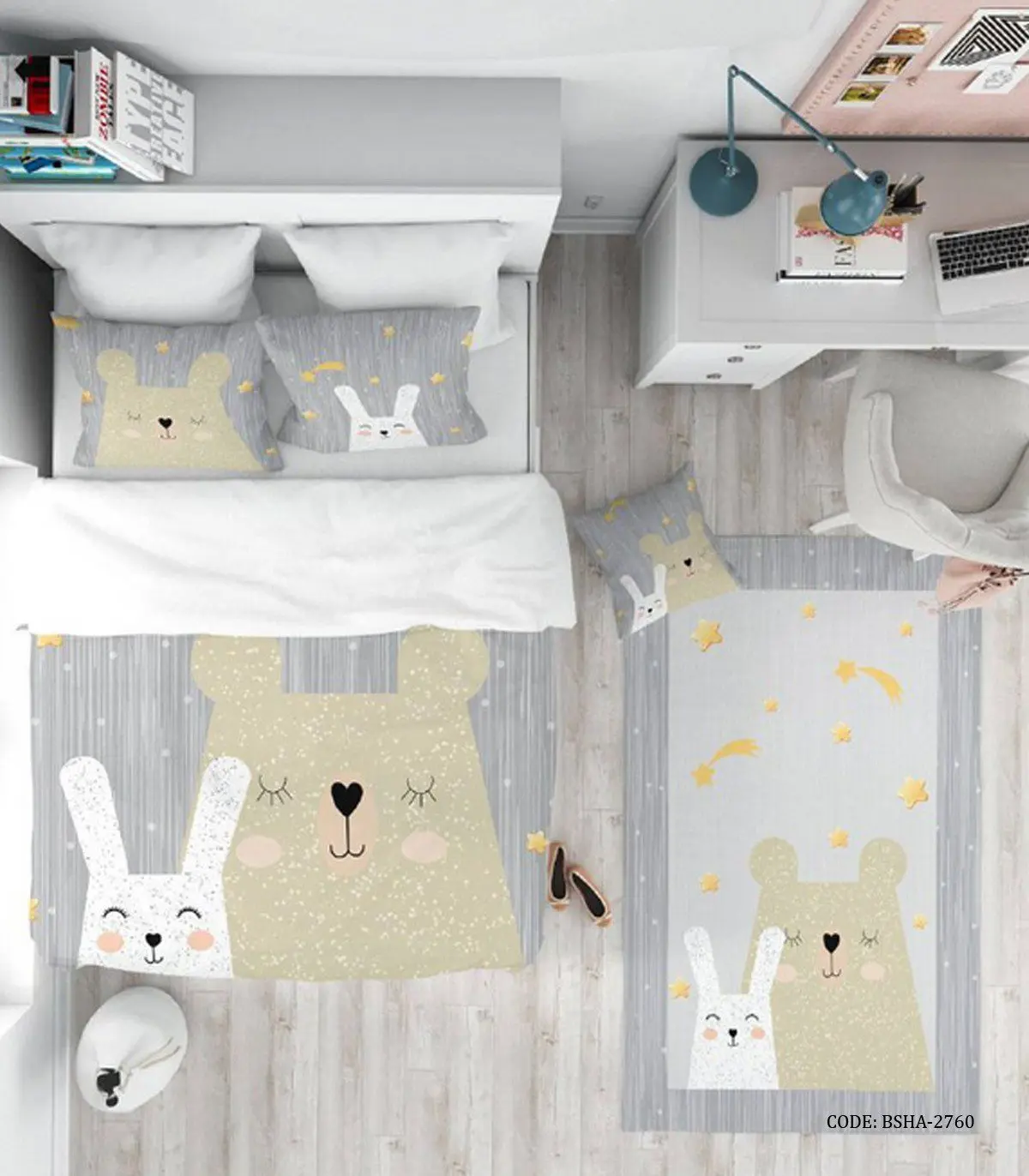 روتختی کودک پسرانه 4 تکه طرح خرگوش و خرس مدل Happy Rabbit