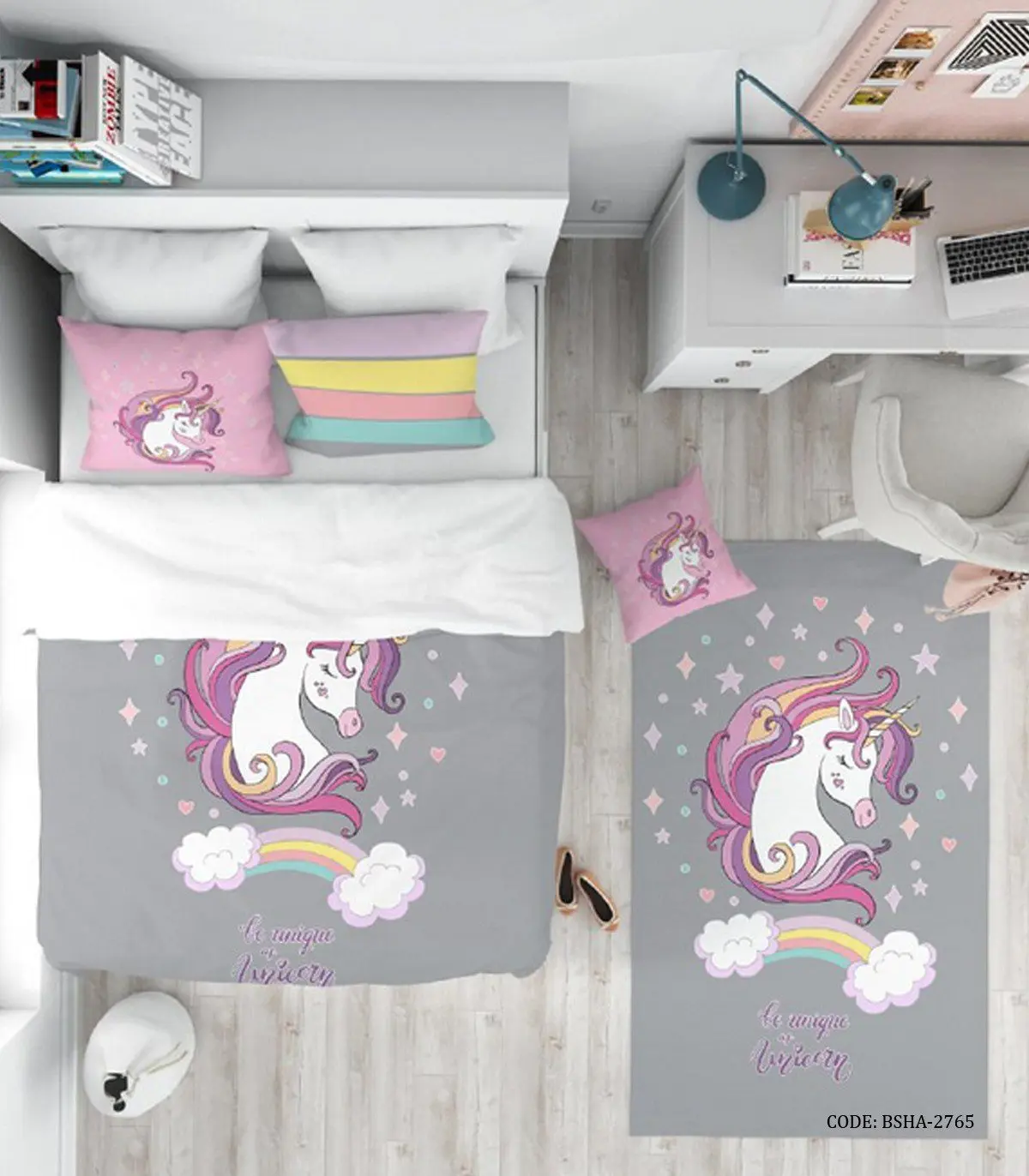 روتختی کودک دخترانه 4 تکه اسب تک شاخ مدل Lovely Unicorn