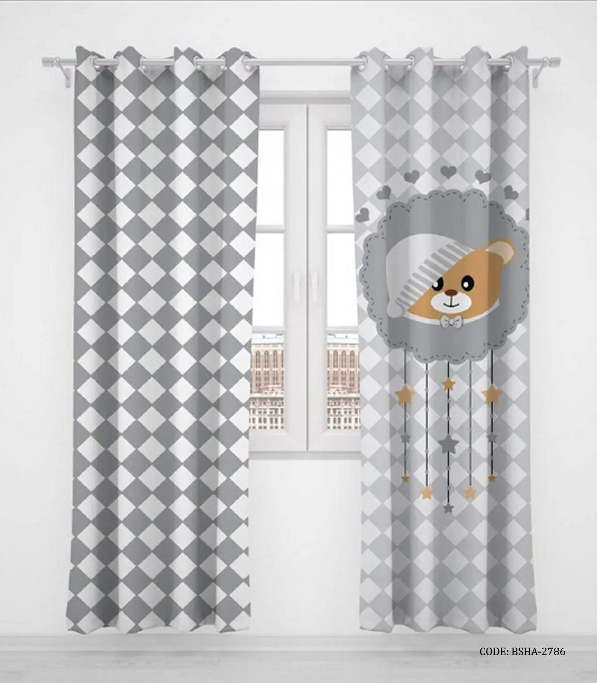 پرده پانچی دو تکه اتاق کودک پسرانه طرح خرس مدل Baby Bear