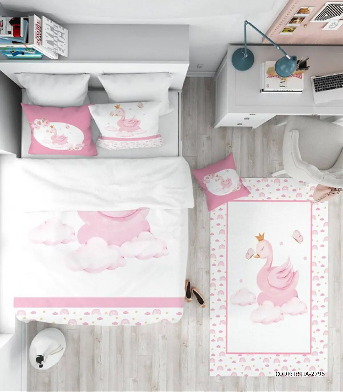 روتختی کودک دخترانه 4 تکه طرح قو مدل Lovely Swan