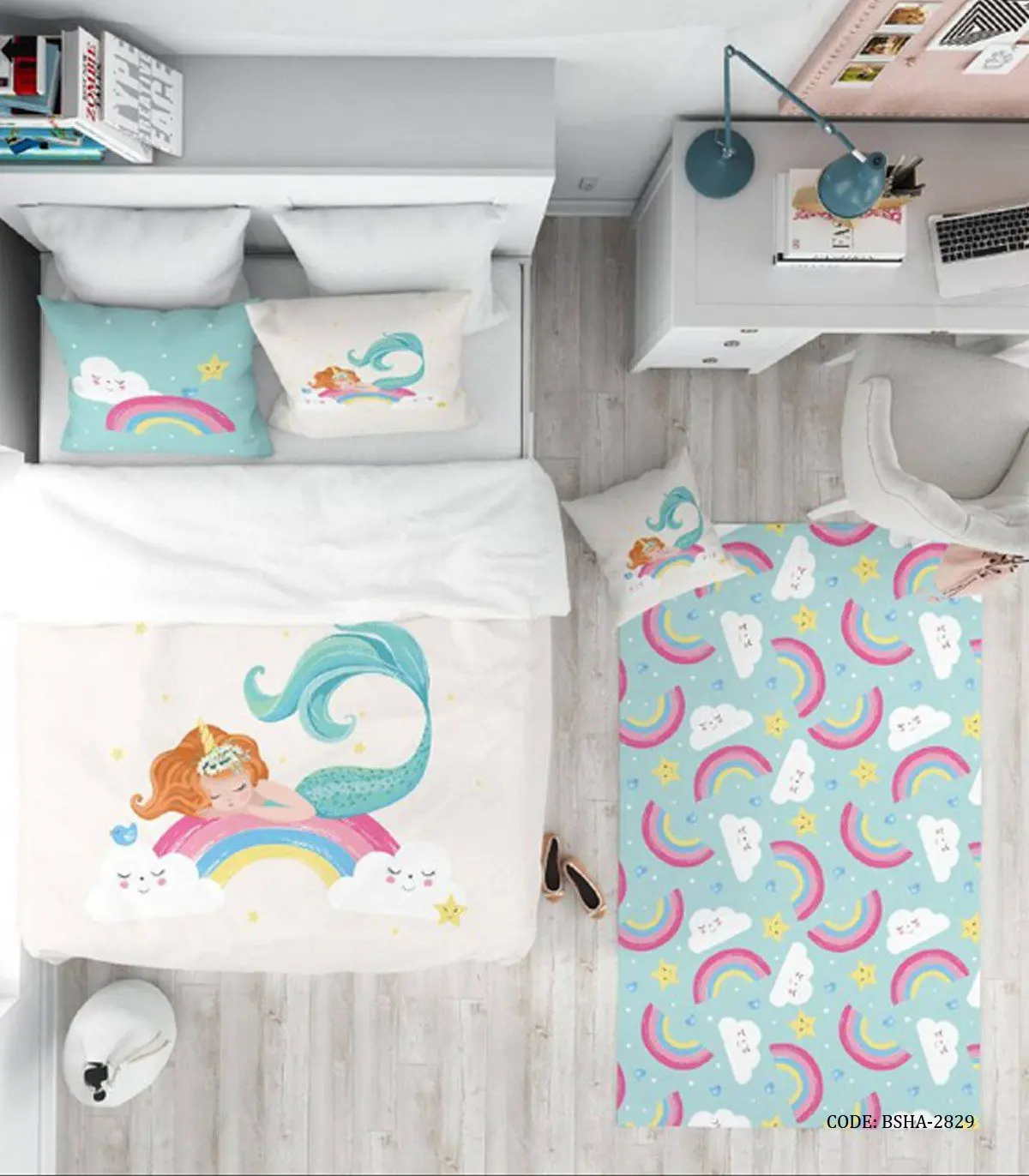 روتختی کودک دخترانه 4 تکه طرح پری دریایی مدل Mermaid