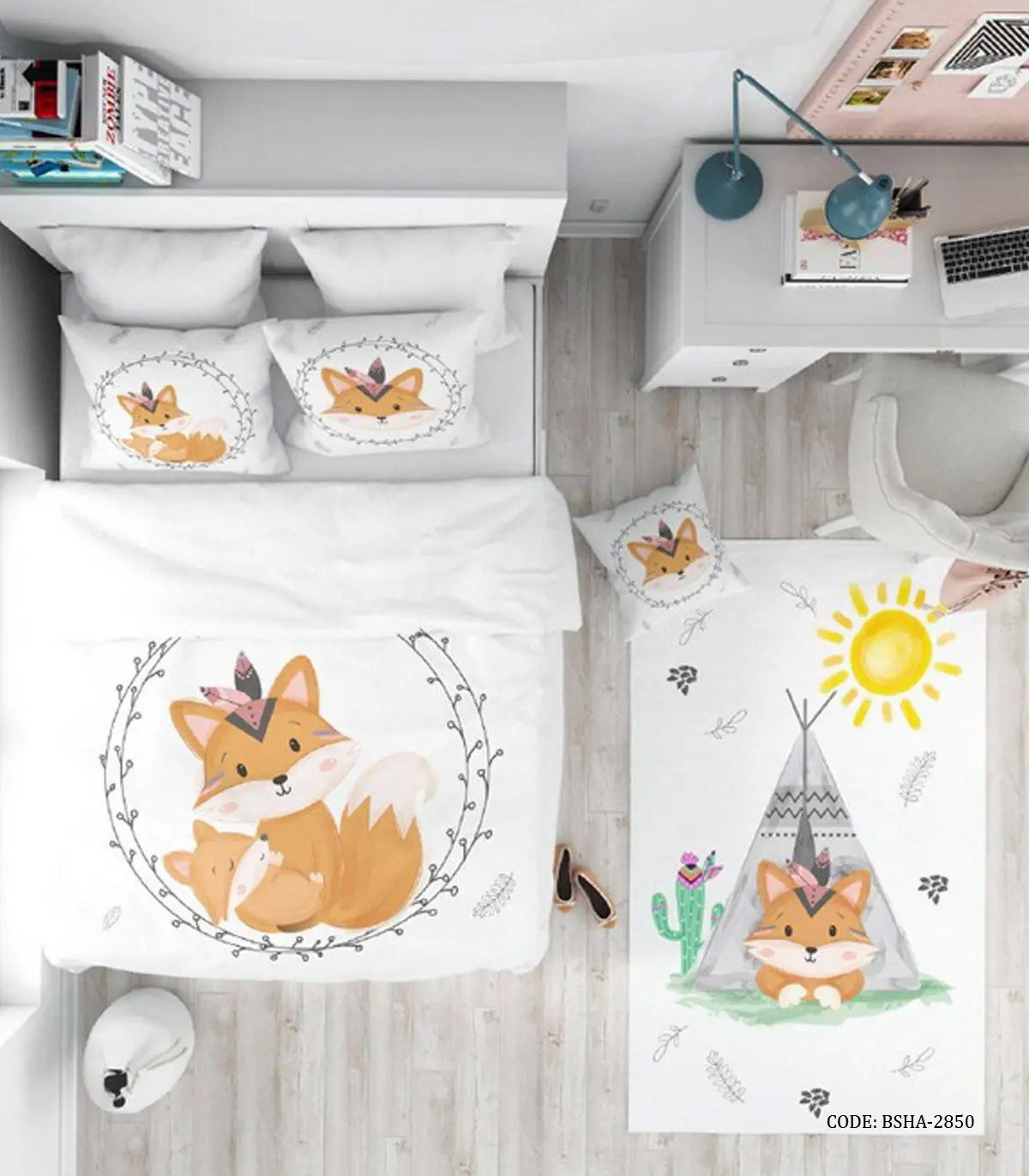 روتختی کودک دخترانه 4 تکه طرح روباه مدل Cute Fox