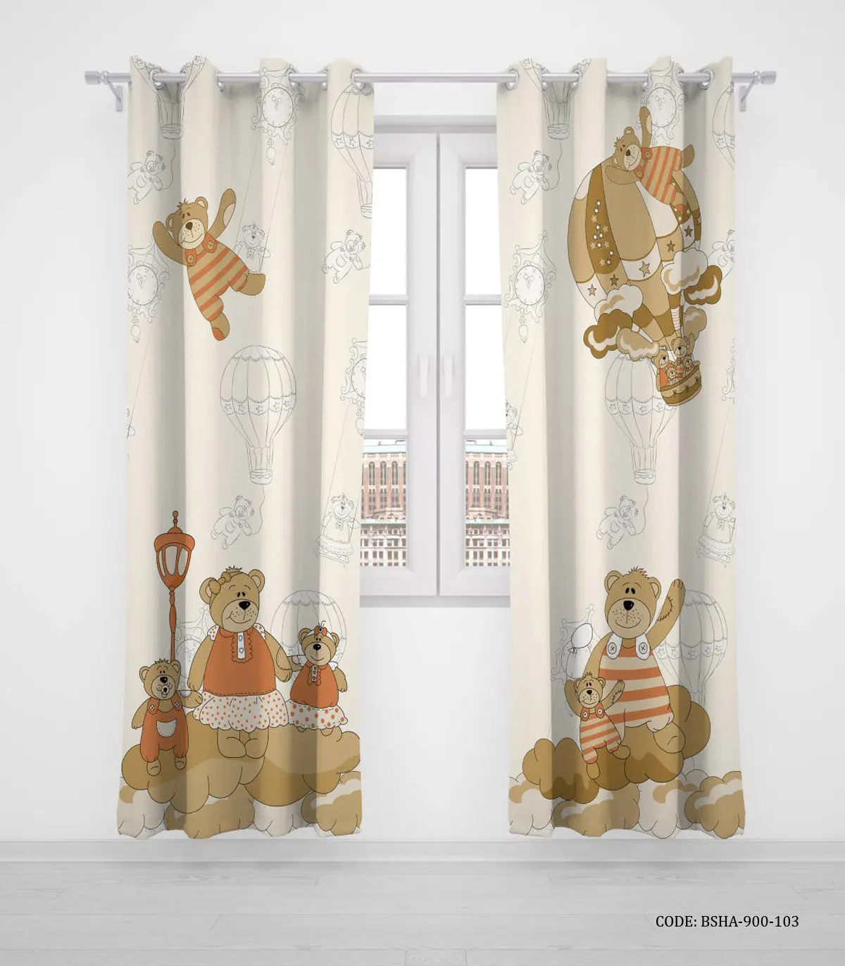 پرده پانچی دو تکه اتاق کودک پسرانه طرح خرس مدل Bear Family