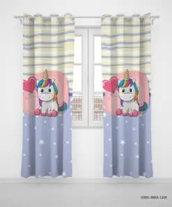 پرده پانچی دو تکه اتاق دخترانه طرح اسب تک شاخ مدل Purple Unicorn
