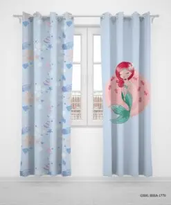 پرده پانچی دو تکه اتاق دخترانه طرح پری دریایی مدل Pink Mermaid