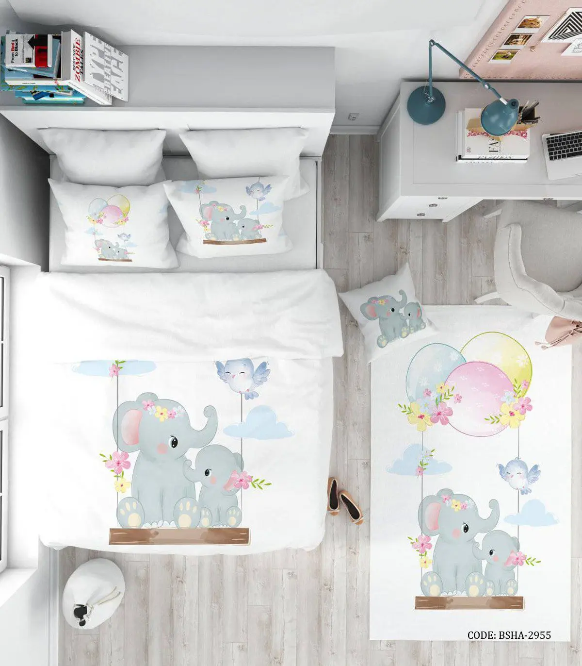 روتختی کودک 4 تکه دخترانه طرح فیل مدل Cute Elephant