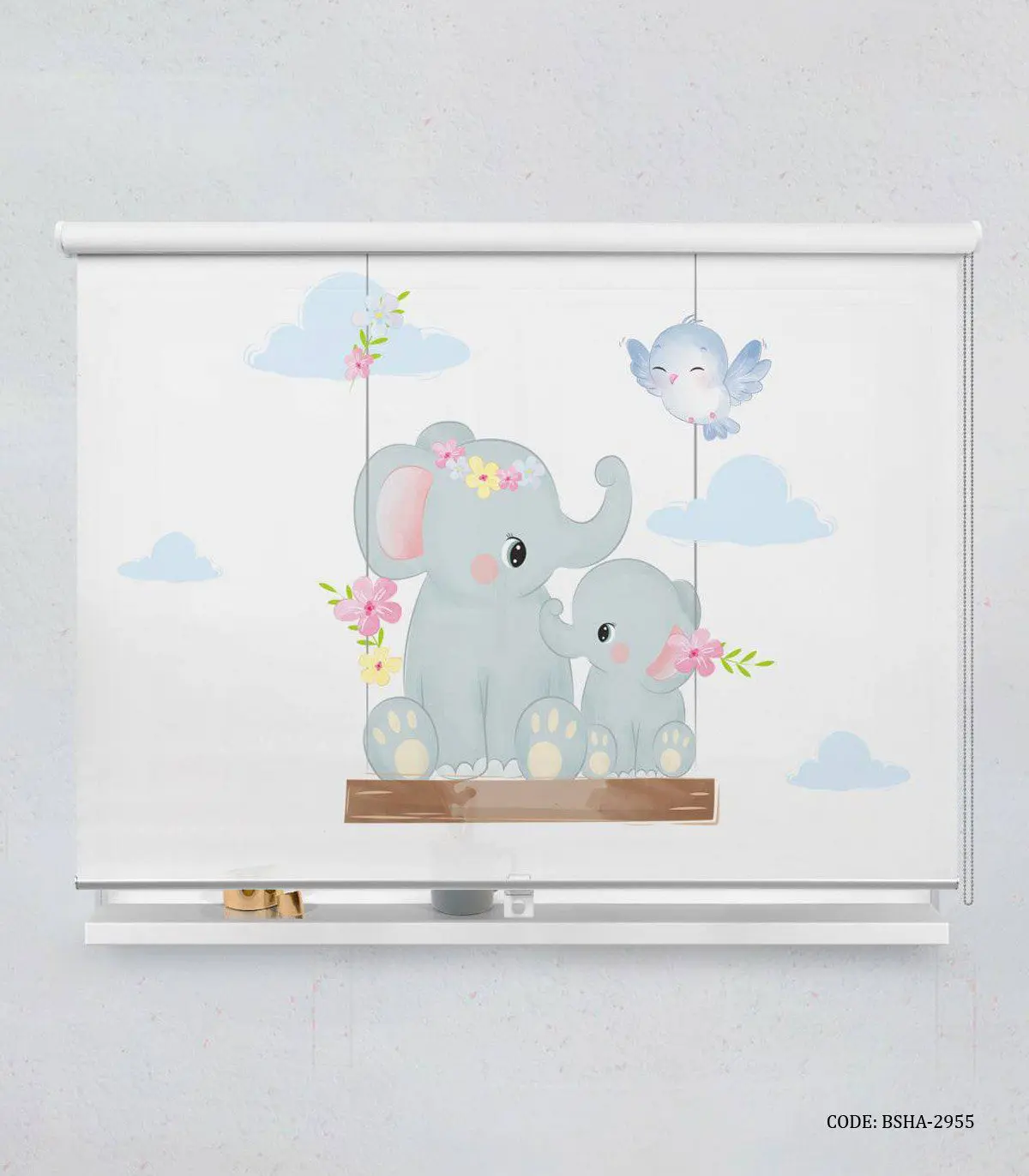 پرده شید اتاق کودک دخترانه طرح فیل مدل Cute Elephant