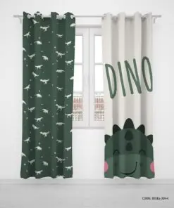 پرده پانچی دو تکه اتاق کودک پسرانه طرح دایناسور مدل Happy Dino