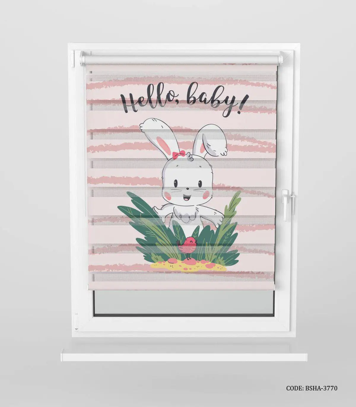 پرده زبرا اتاق کودک دخترانه طرح خرگوش مدل Hello Baby