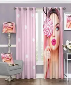 پرده پانچی آرایشگاهی تم صورتی مدل آبنبات