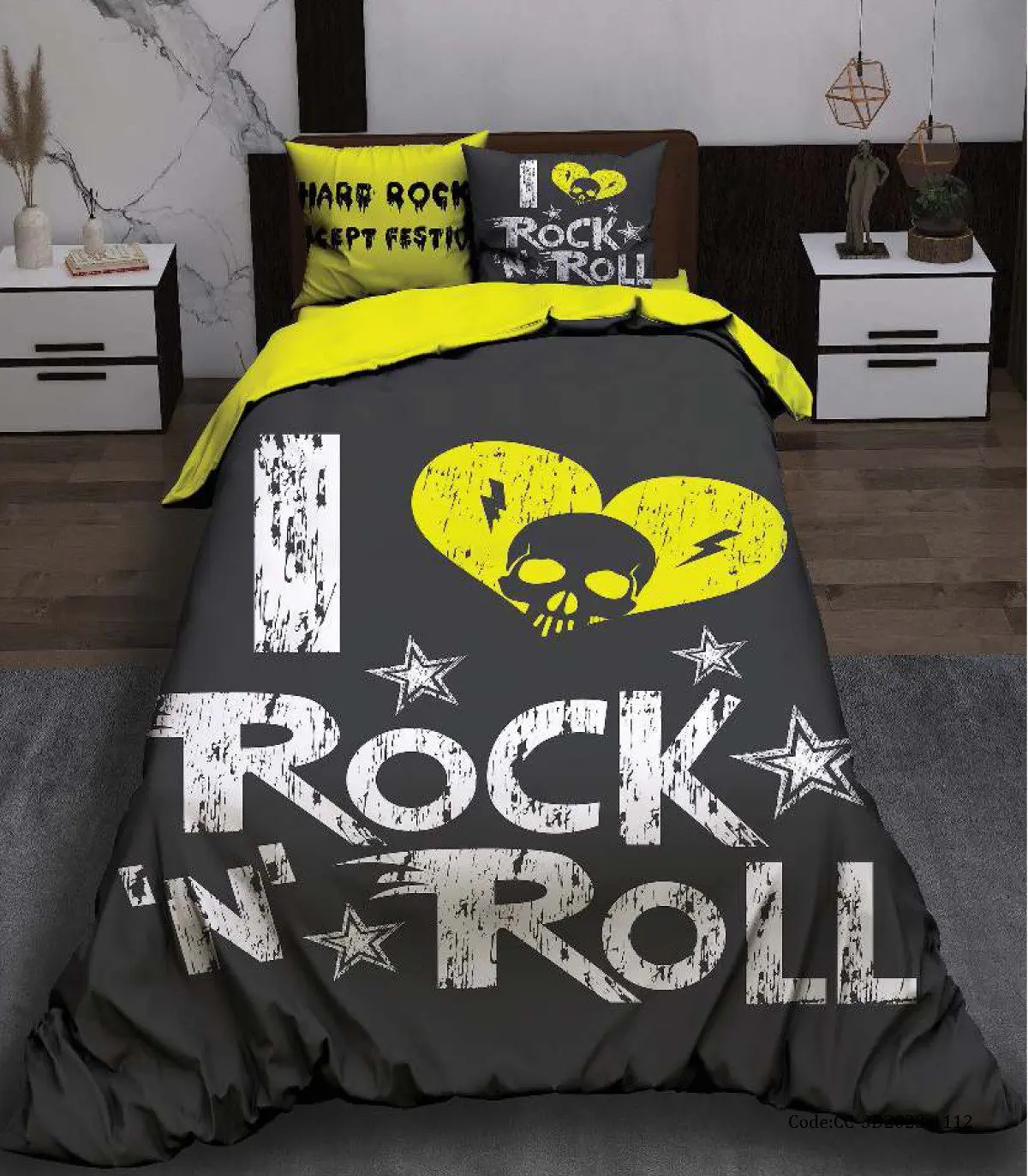 روتختی پسرانه نوجوان طوسی زرد مدل Rock & Roll