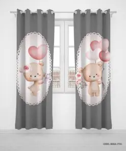 پرده پانچی دو تکه اتاق دخترانه طرح خرس مدل My Sweaty Bear