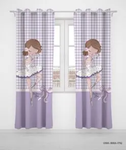 پرده پانچی دو تکه اتاق دخترانه طرح بالرین مدل Ballerina Style