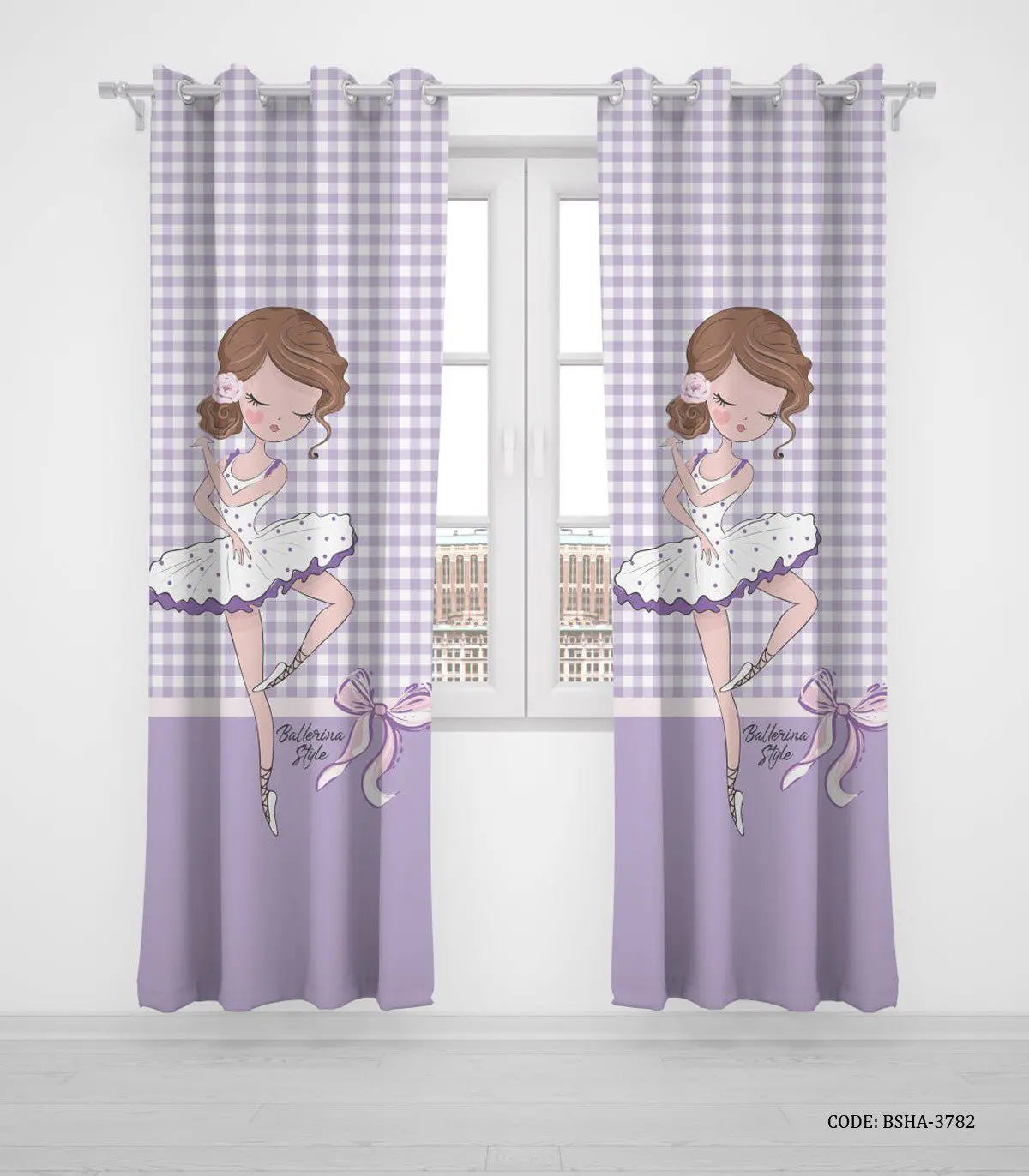 پرده پانچی دو تکه اتاق دخترانه طرح بالرین مدل Ballerina Style