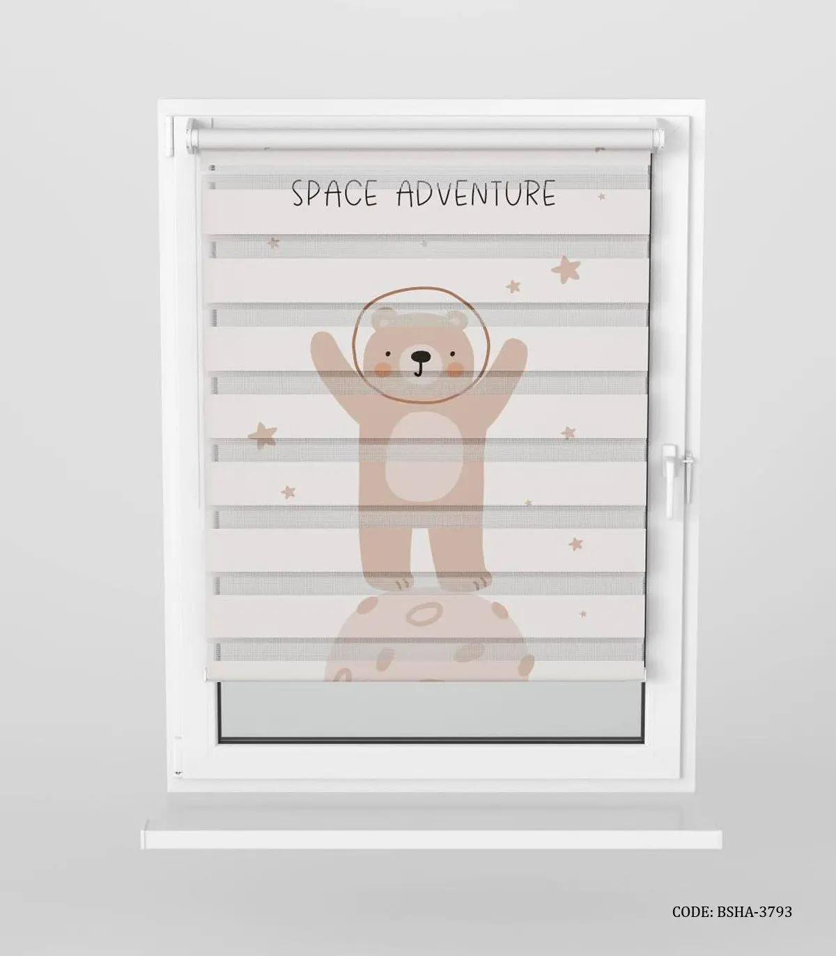 پرده زبرا اتاق پسرانه طرح خرس قهوه ای  مدل Space Adventure