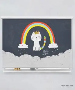 پرده شید اتاق دخترانه طرح گربه و رنگین کمان مدل Magic Meow