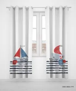 پرده پانچی دو تکه اتاق پسرانه طرح قایق ملوانی مدل Sailor