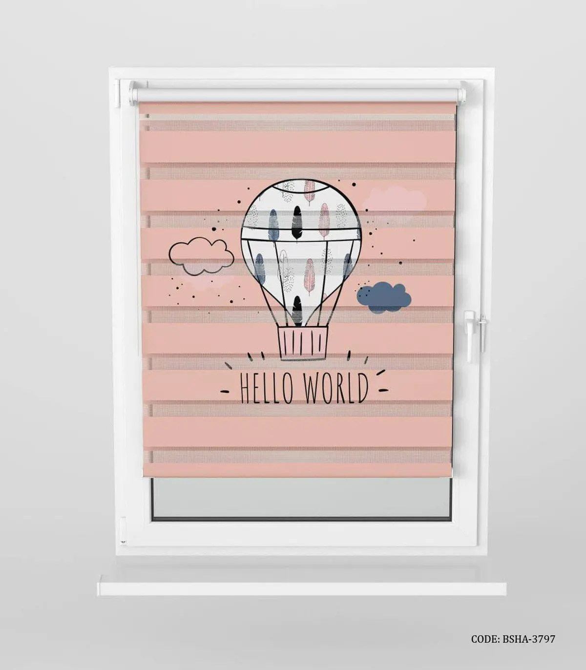 پرده زبرا اتاق دخترانه طرح بالون مدل Hello World