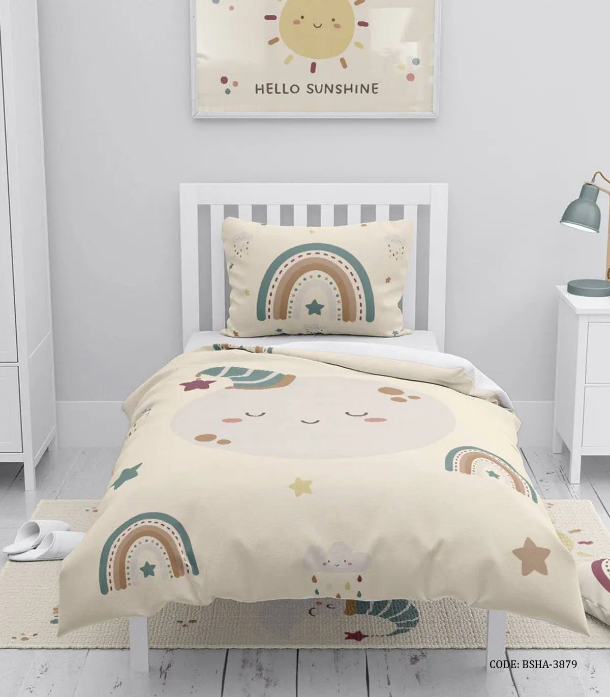 روتختی کودک دخترانه 4 تکه طرح رنگین کمانی مدل Hello Sunshine