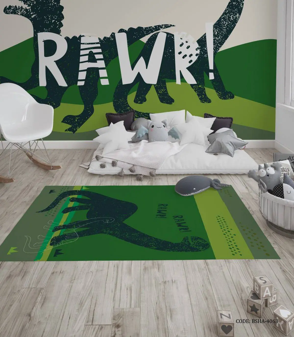 فرش اتاق پسرانه طرح دایناسور مدل Rawr
