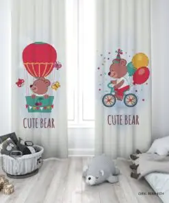 پرده پانچی دو تکه اتاق پسرانه طرح خرس مدل Cute Bear