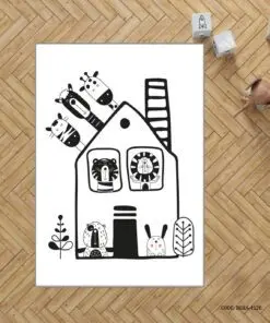 فرش سیاه و سفید اتاق پسرانه طرح حیوانات مدل Home in Jungle